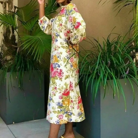 ZARA ECRU FLORL PRINT MIDI FLOWING DRESS - Picture 2 of 13